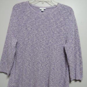 Pure jill Large Pullover Knit Sweater 3/4 Sleeve Asymmetrical Hemline Lt. Purple